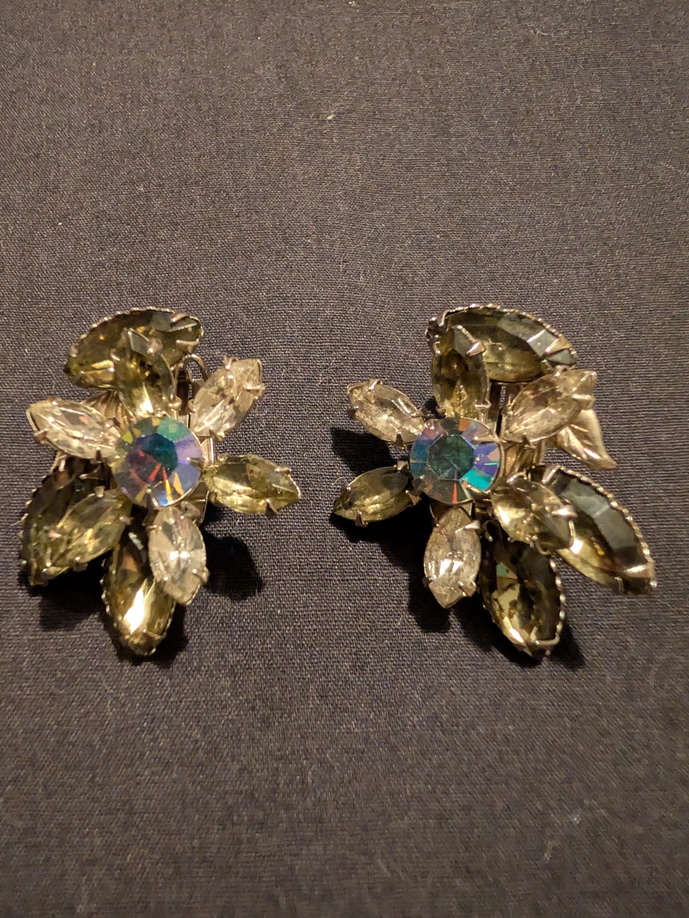 Judy Lee Starburst Rhinestone Cluster Floral Clip-On Earrings Pat Pend